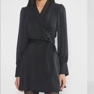 Aritzia Babaton Hyde Satin Mini long sleeve wrap Dress- S